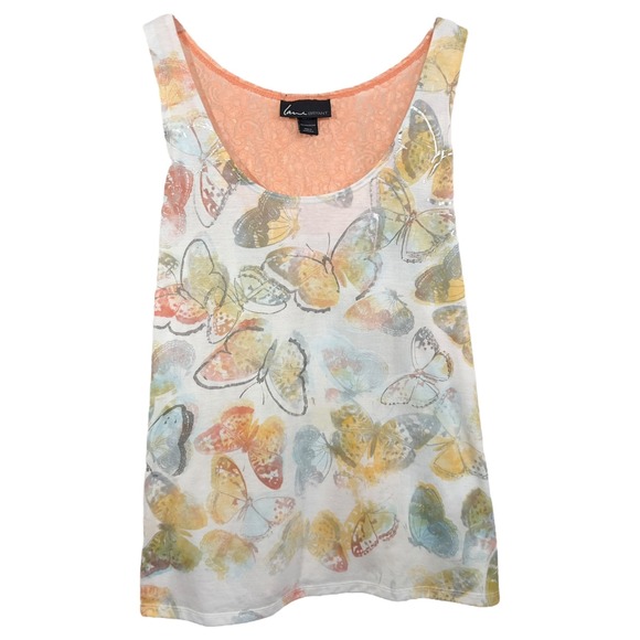 Lane Bryant Plus Size 22W 24W Top Butterfly Tank Peach Lace Trim Sleeveless 1373 - Picture 1 of 9